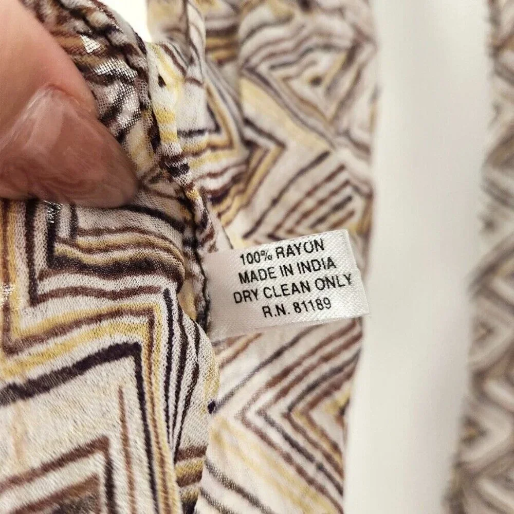 Y2K Skinny Scarf Zig Zag Print Lightweight India Brown Yellow Neutral Preppy Vtg